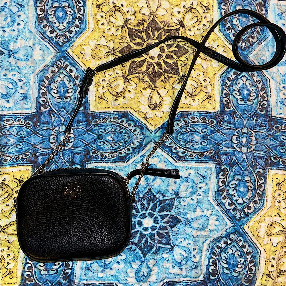 Tory Burch Black Pebble Leather Camera Crossbody Bag